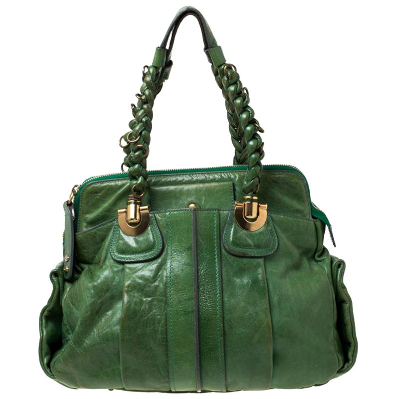 Chloe Green Leather Heloise Satchel For Sale