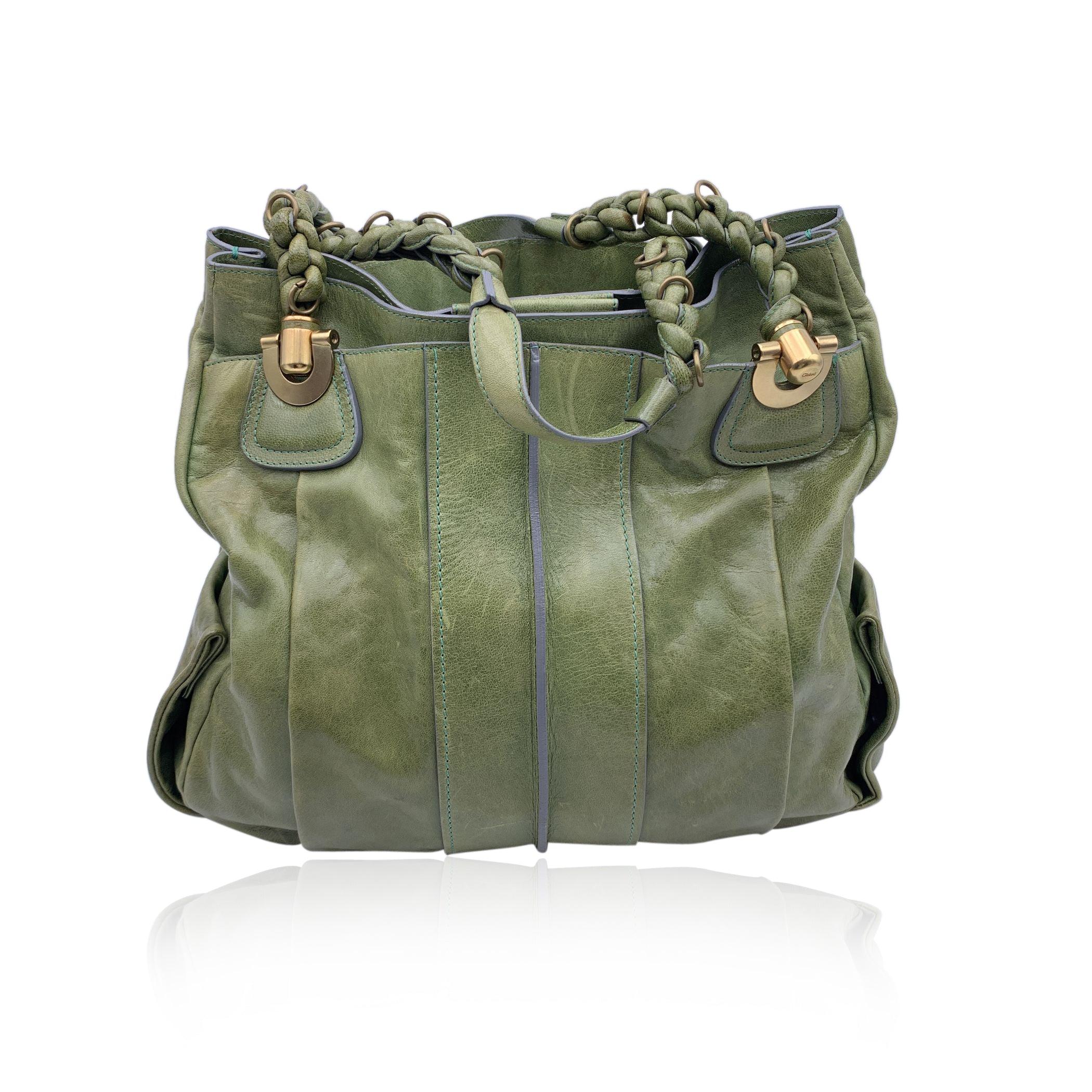 Black Chloe Green Leather Heloise Tote Shoulder Bag