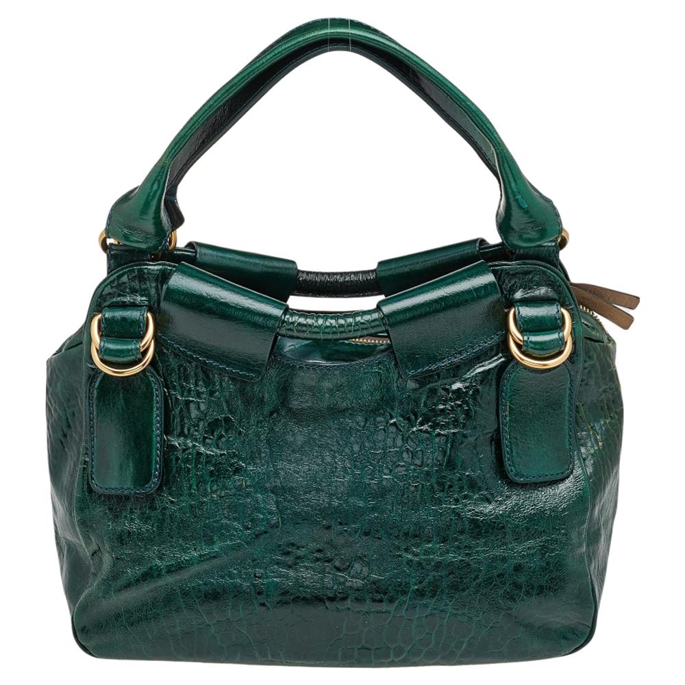 Chloe Green Leather Large Bay Satchel In Good Condition In Dubai, Al Qouz 2