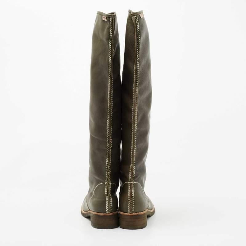 Black Chloe Green Leather Mallo Knee Length Boots Size 36
