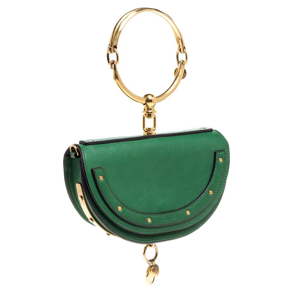 Women's Chloe Green Leather Small Nile Bracelet Minaudiere Crossbody Bag
