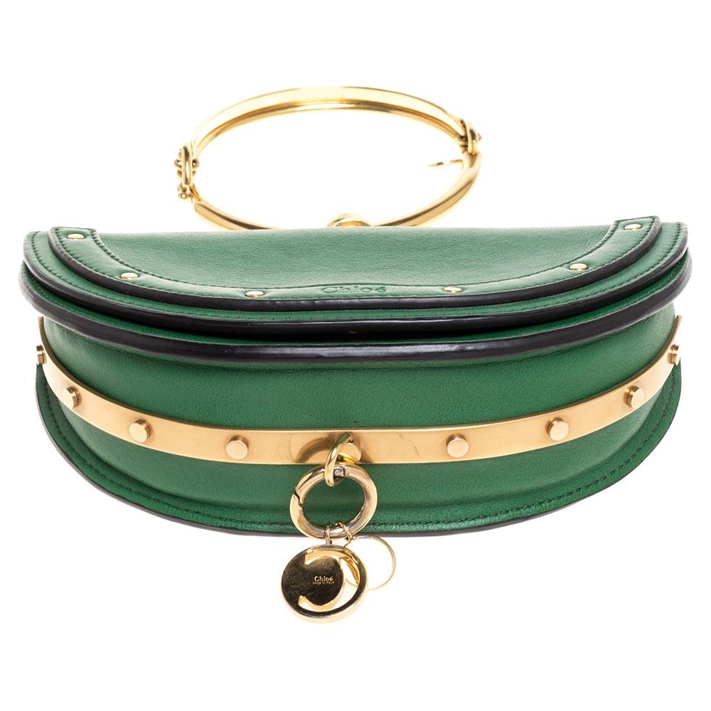 Chloe Green Leather Small Nile Bracelet Minaudiere Crossbody Bag 1