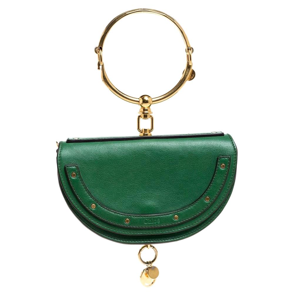 Chloe Green Leather Small Nile Bracelet Minaudiere Crossbody Bag