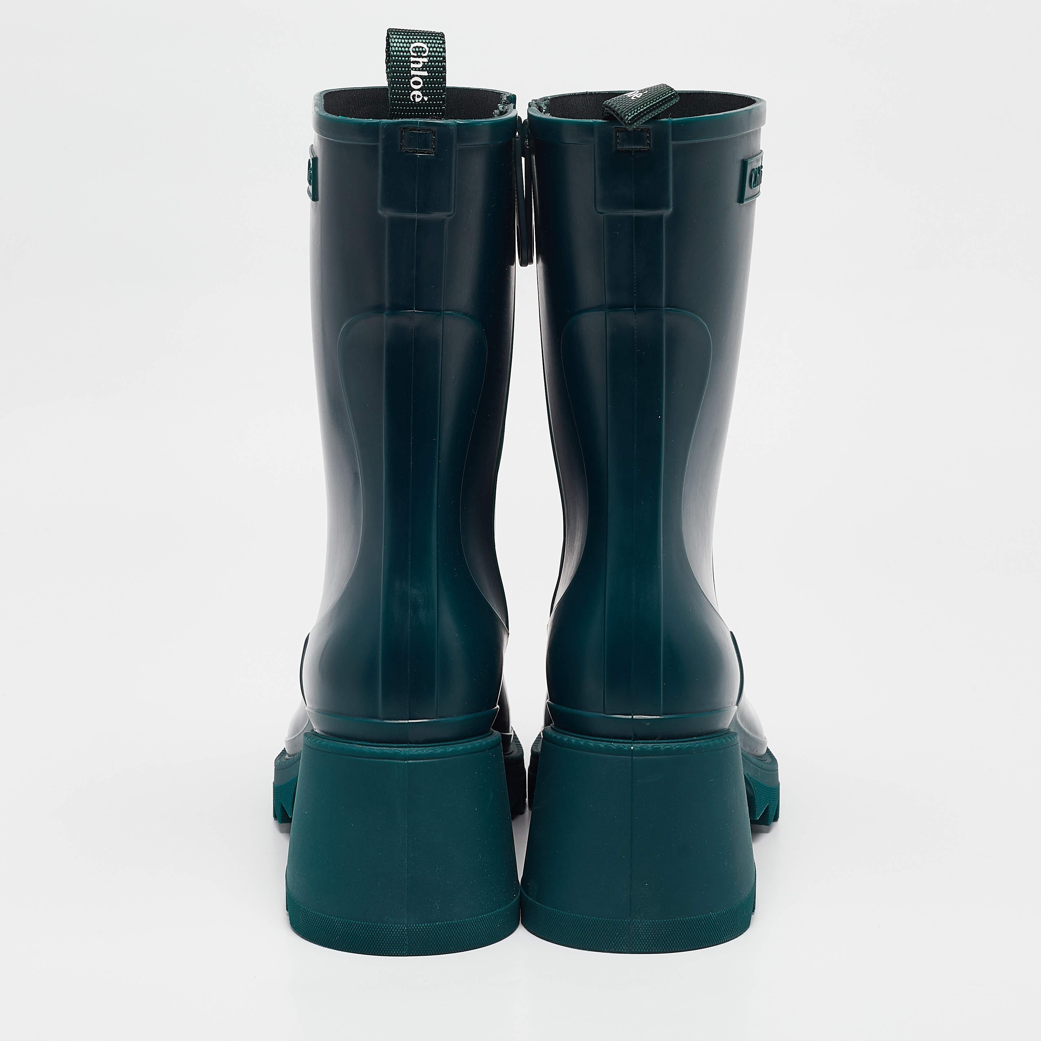 Women's Chloe Green Rubber Betty Rain Boots Size 41 For Sale