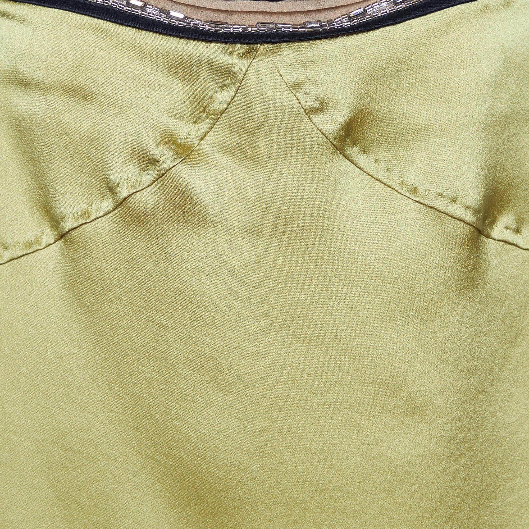 Beige Chloé Green Satin Silk Embellished Detail Cami Top L