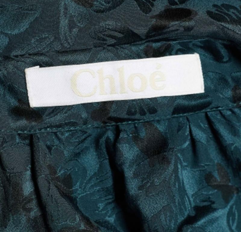 Chloe Grün Seidenschmetterling Jacquard Bluse in Übergröße M Damen im Angebot