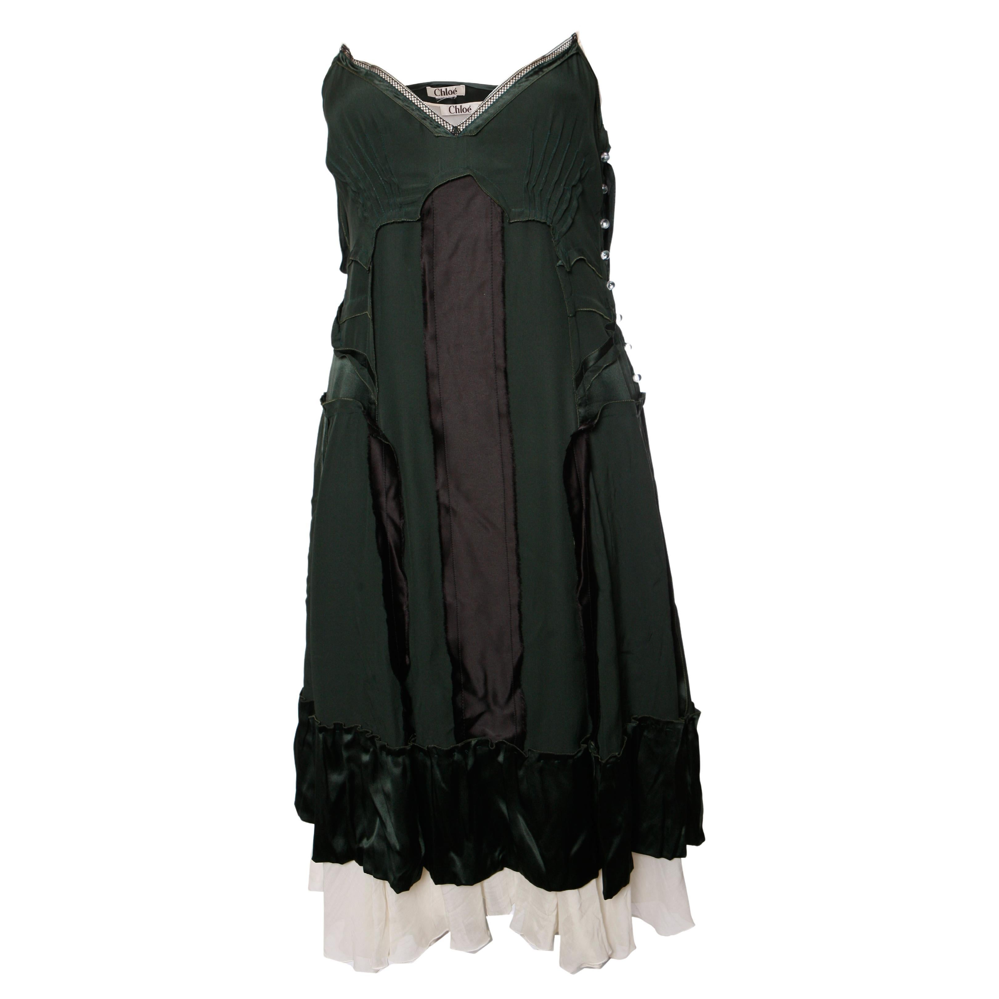 Chloe, Green silk inverted dress. For Sale