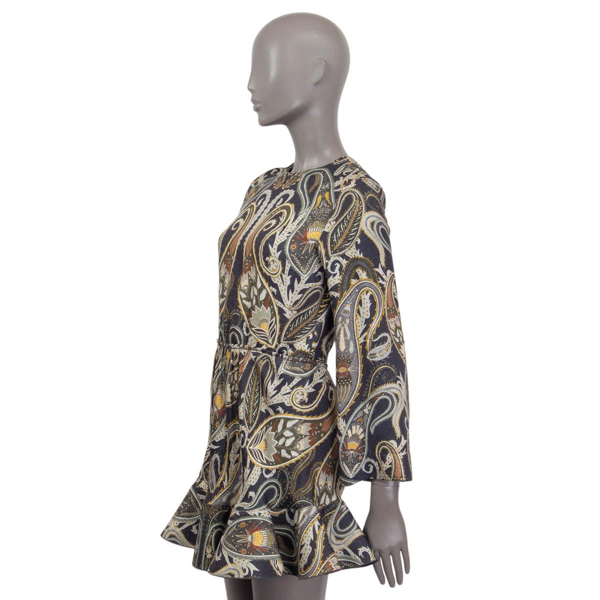 Gray CHLOE green silk PAISLEY RUFFLED HEM MINI Dress 34 XXS For Sale