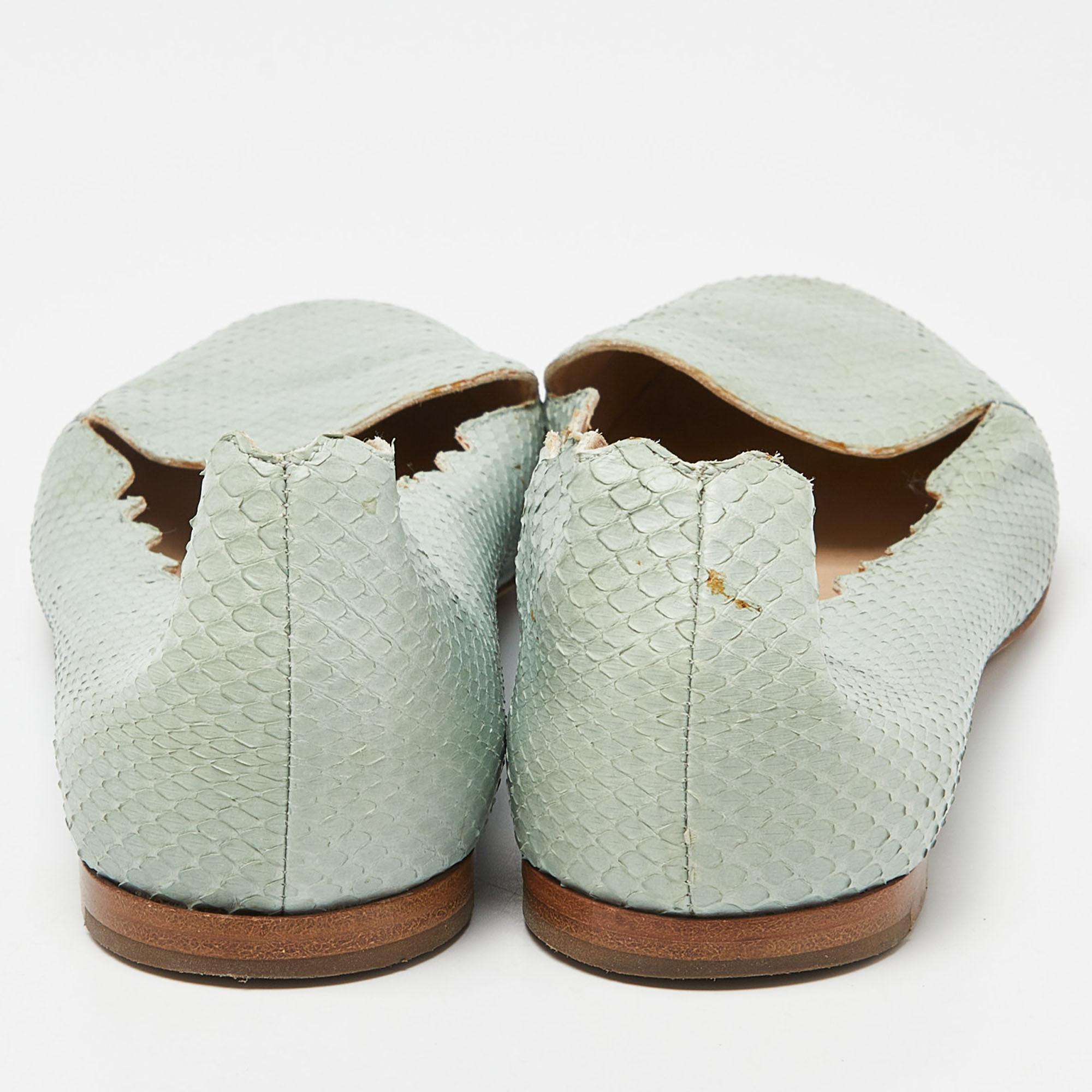 Chloe Grünes Wasserschlangen-Leder mit Wellenschliff Ballett-Flats Größe 38 Damen im Angebot