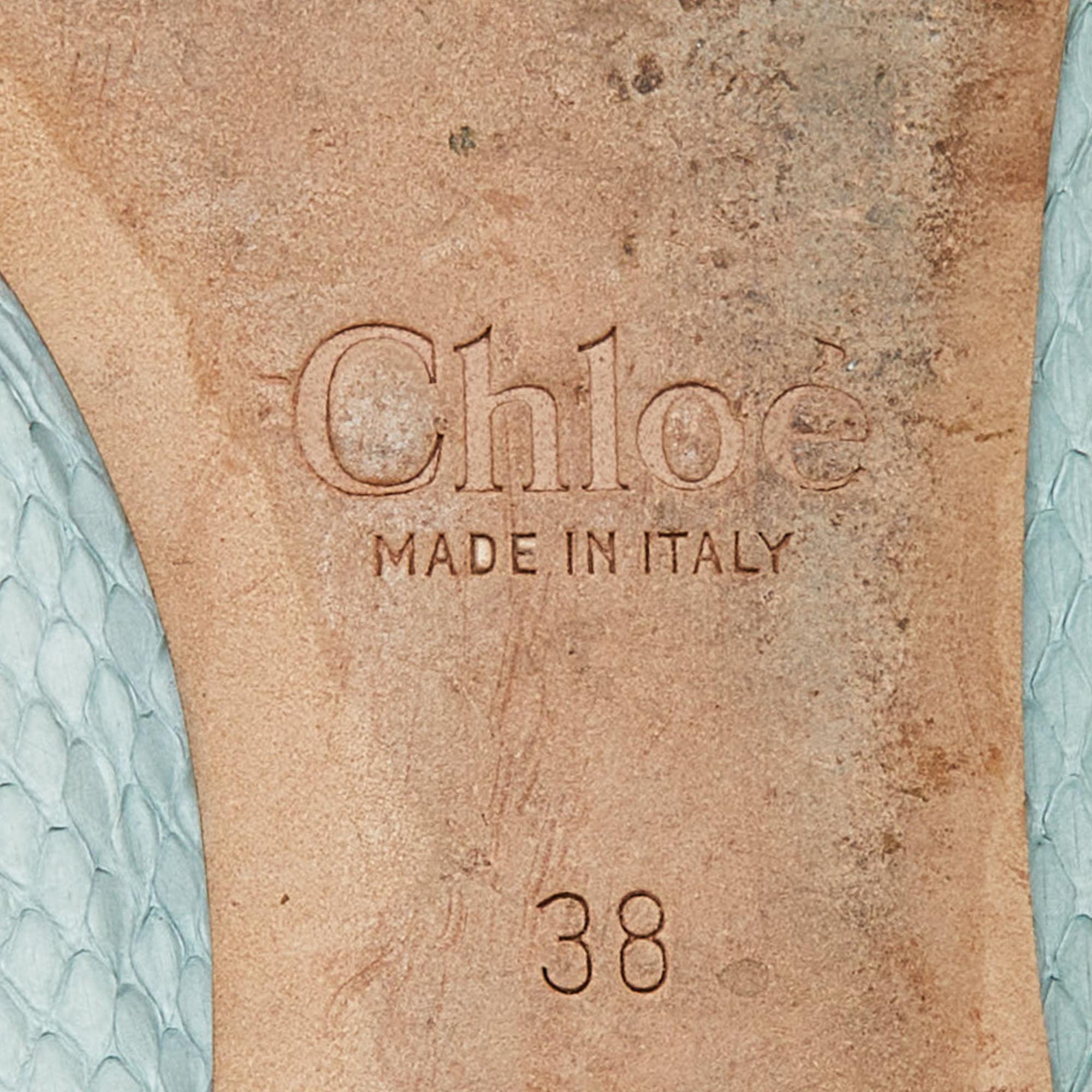 Chloe Grünes Wasserschlangen-Leder mit Wellenschliff Ballett-Flats Größe 38 im Angebot 3