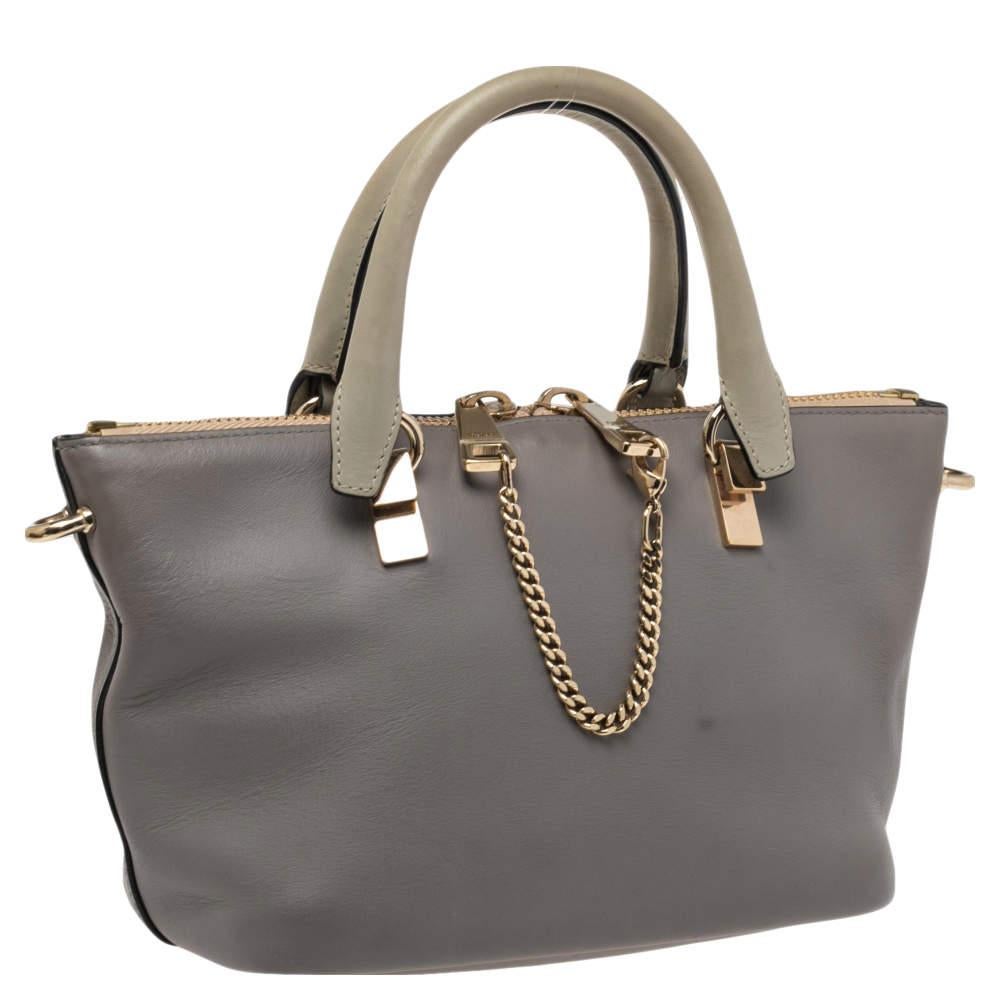 Chloe Grey/Beige Leather Small Baylee Tote In Good Condition For Sale In Dubai, Al Qouz 2