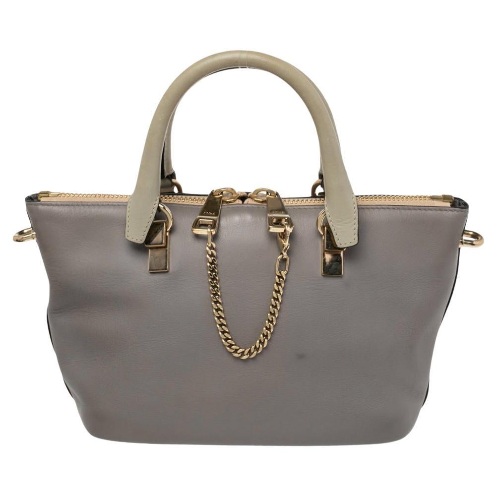 Chloe Grey/Beige Leather Small Baylee Tote For Sale