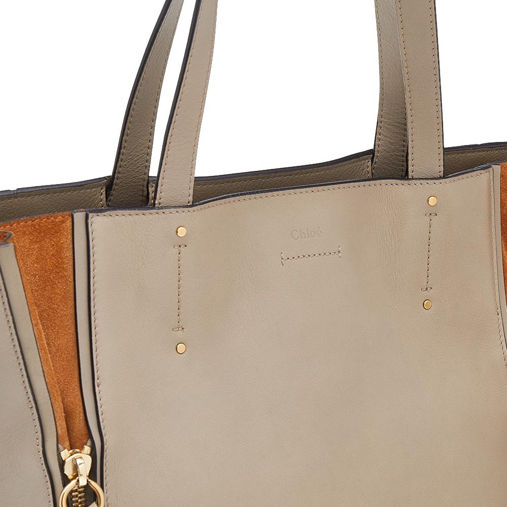 Chloe Grey/Brown Leather And Suede Medium Milo Tote 3