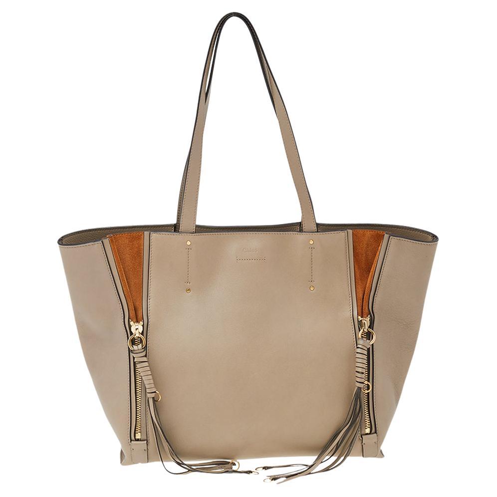 Chloe Grey/Brown Leather And Suede Medium Milo Tote