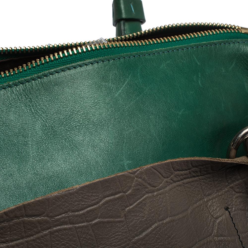Chloe Grey/Green Croc Embossed Leather Buckle Handle Satchel 5