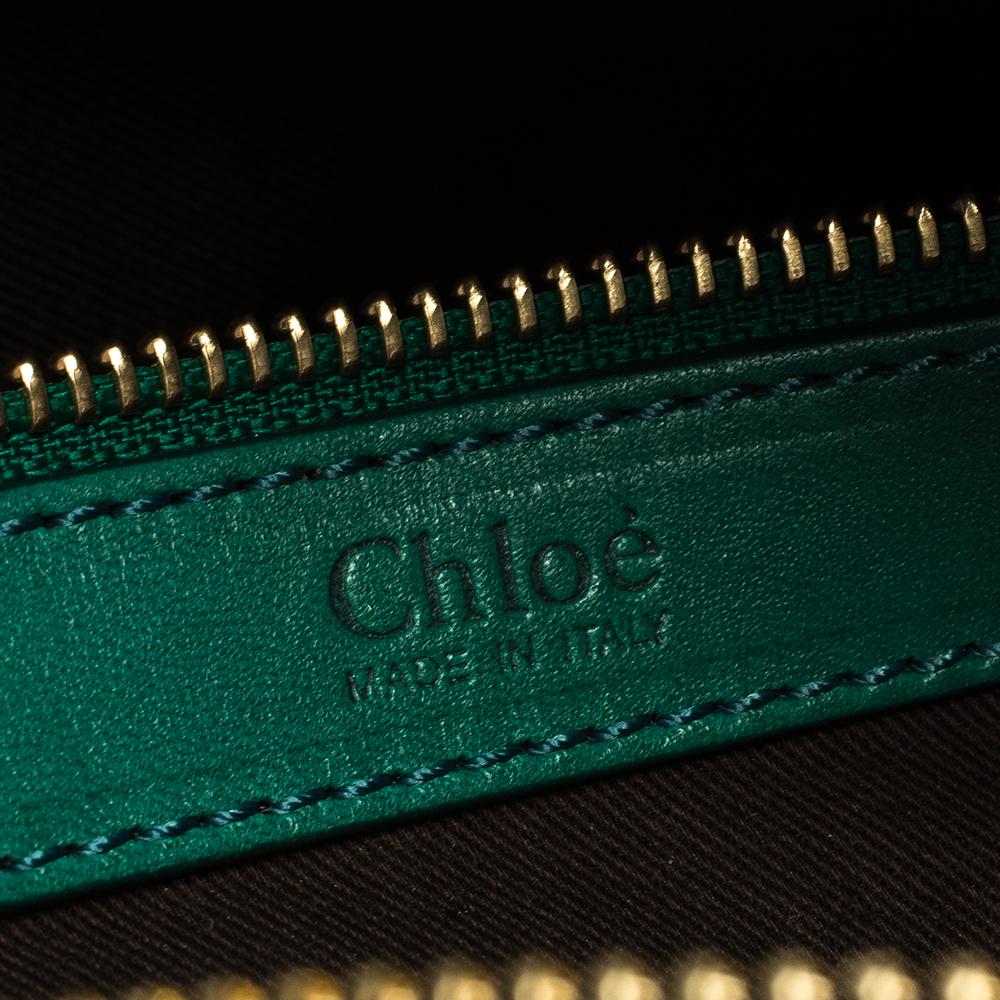 Chloe Grey/Green Croc Embossed Leather Buckle Handle Satchel 7