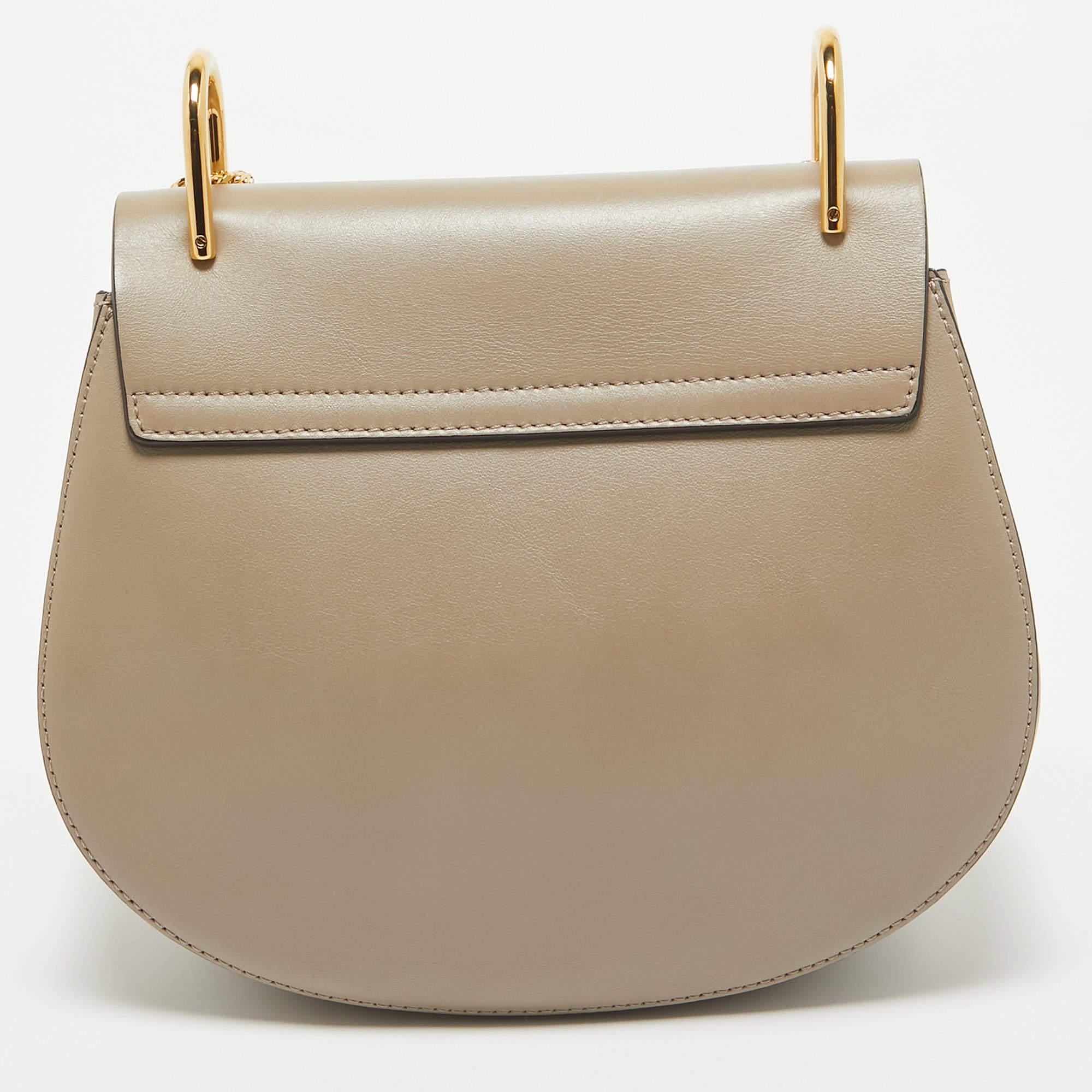 Chloe Grey Leather and Suede Medium Drew Shoulder Bag In Good Condition In Dubai, Al Qouz 2