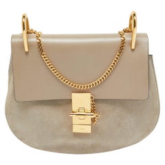 Chloe Grey Leather and Suede Medium Drew Shoulder Bag