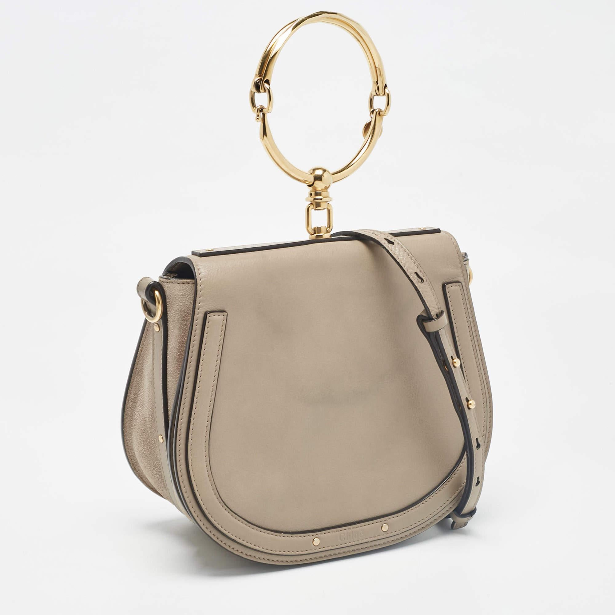 Brown Chloe Grey Leather and Suede Medium Nile Bracelet Shoulder Bag