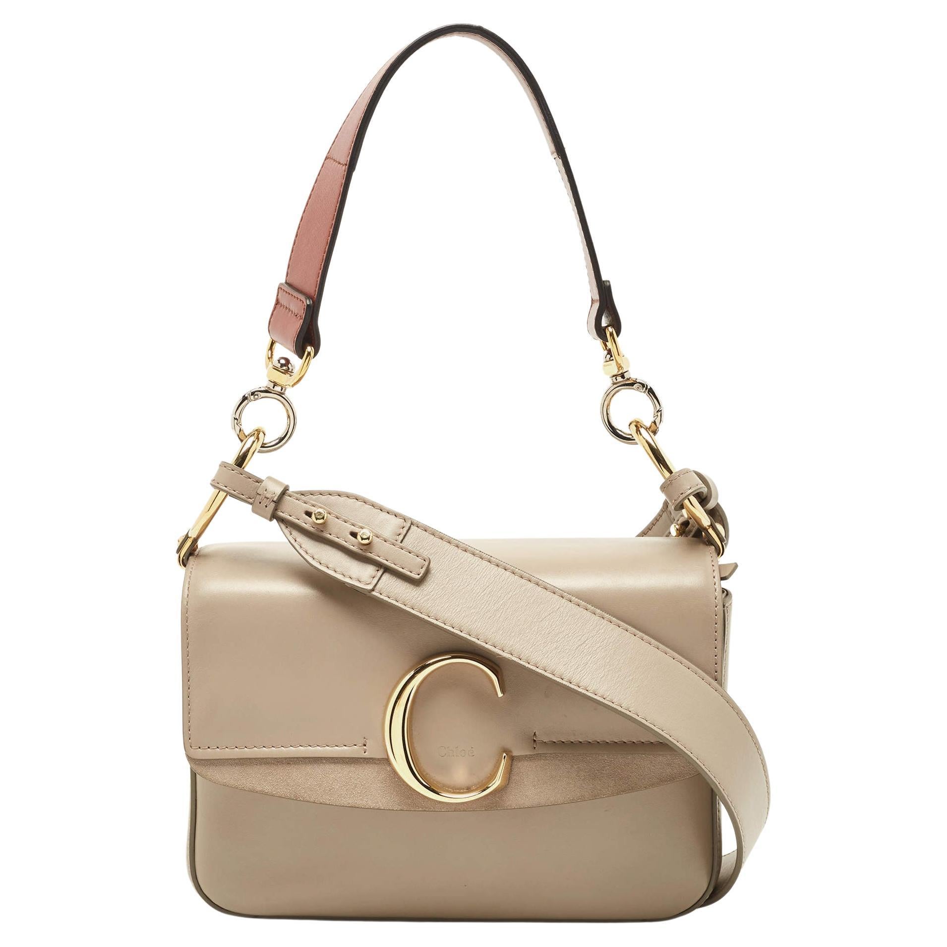Chloe Grey Leather and Suede Small C Double Carry Bag