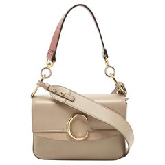 Chloe Grey Leather and Suede Small C Double Carry Bag