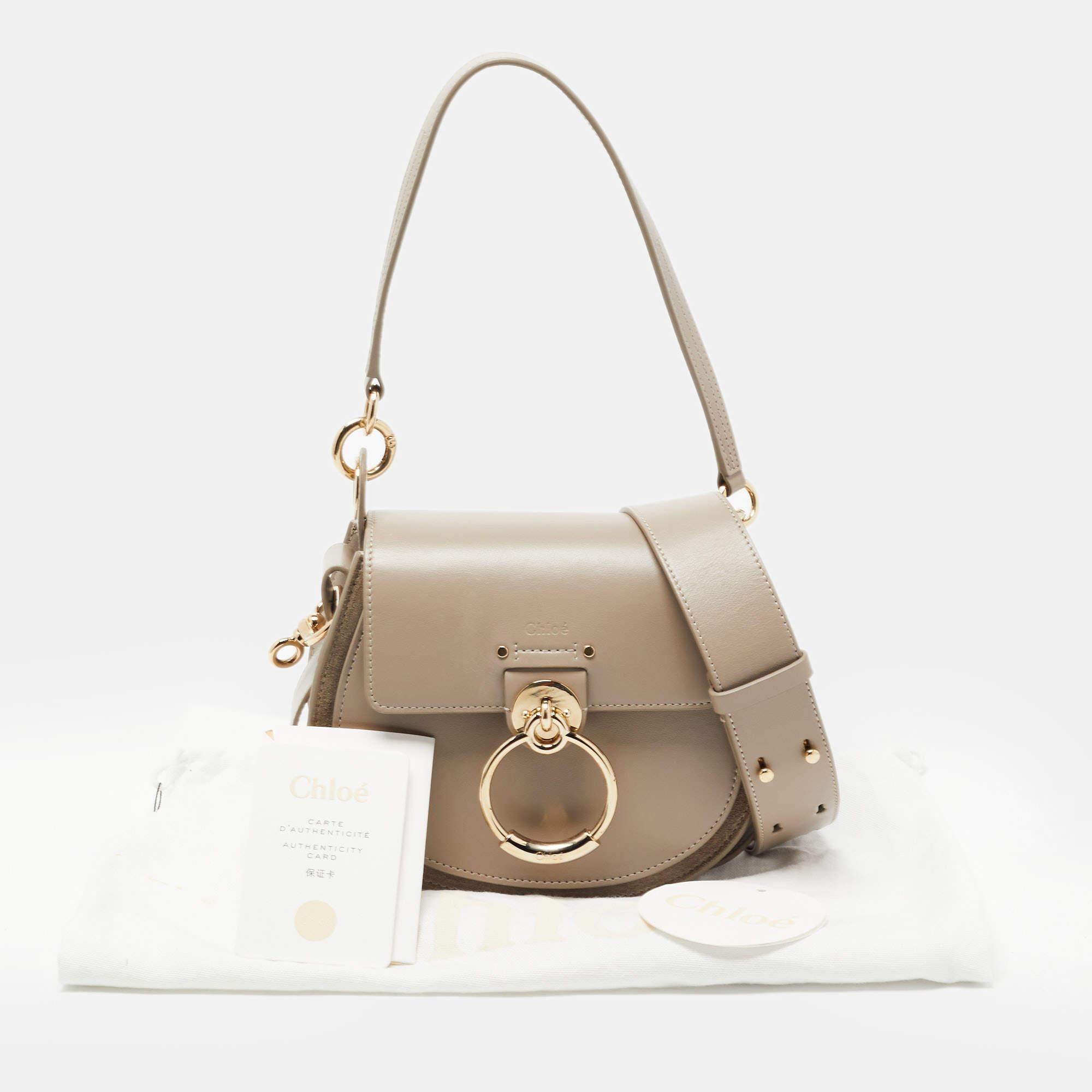 Chloe Grey Leather and Suede Small Tess Shoulder Bag 12