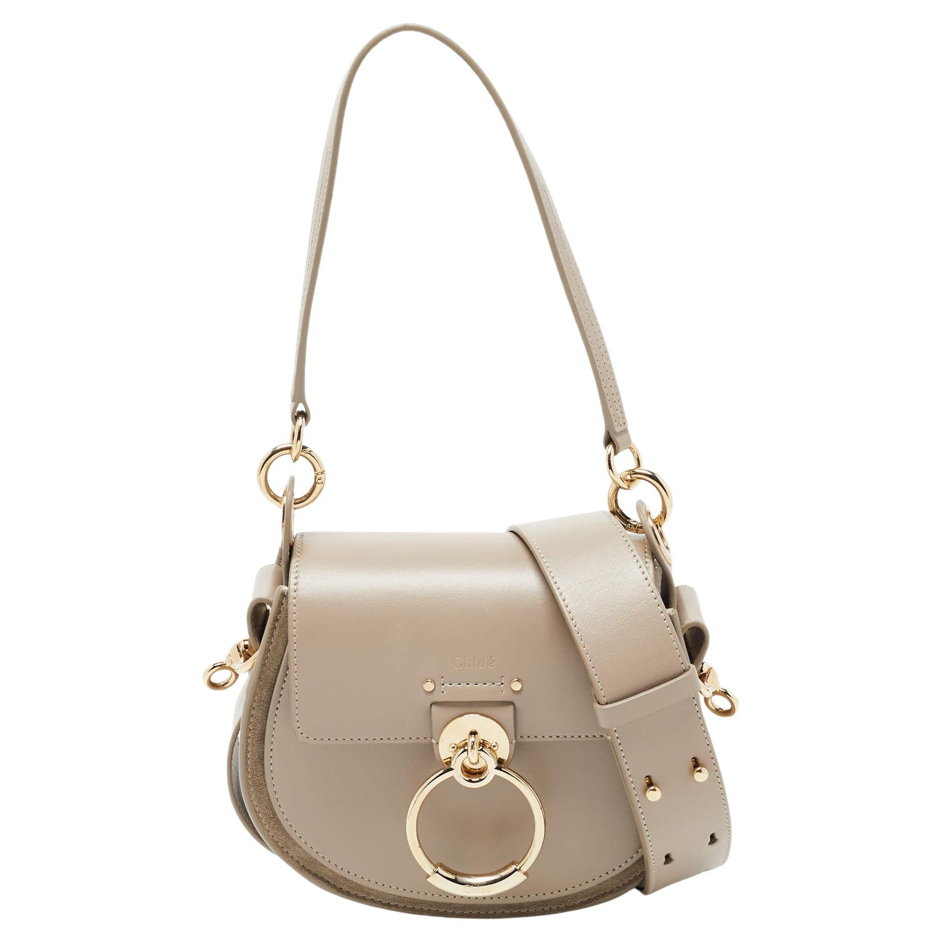 Chloe Grey Leather and Suede Small Tess Shoulder Bag