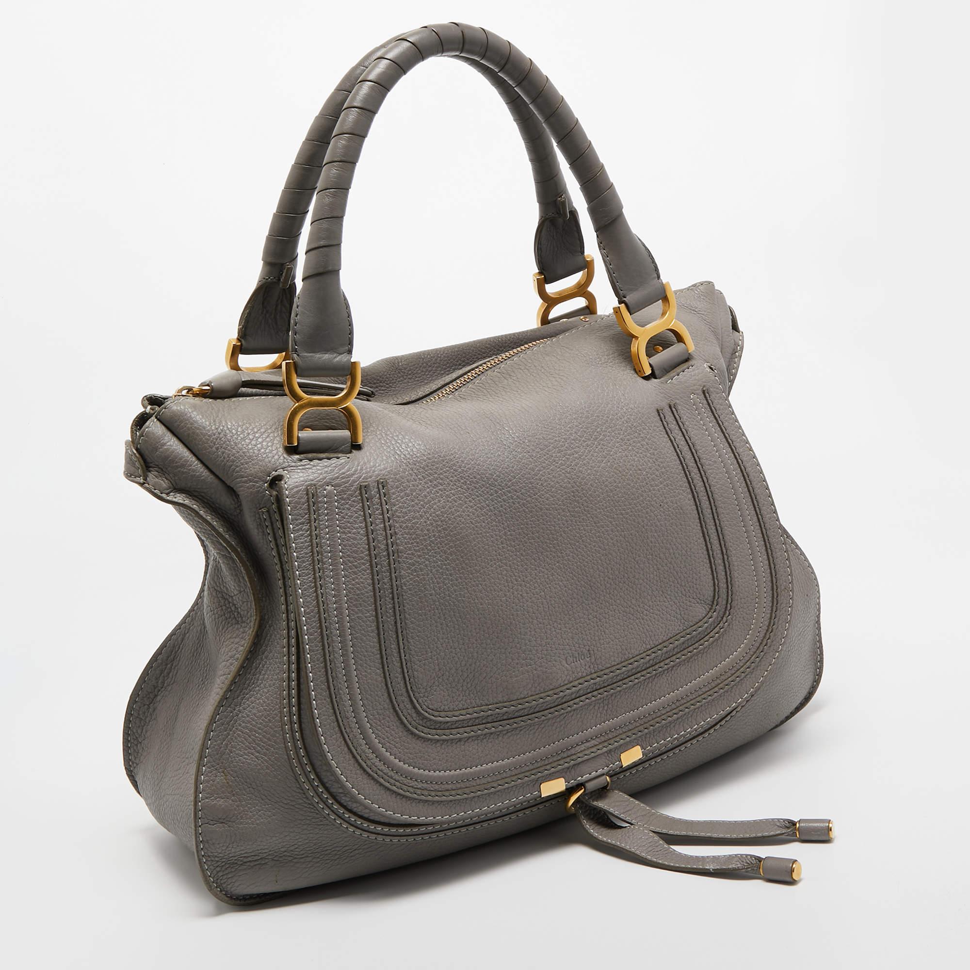 Chloe Grey Leather Large Marcie Shoulder Bag In Good Condition In Dubai, Al Qouz 2