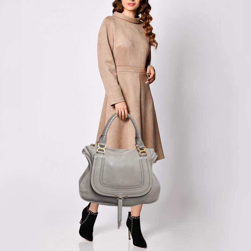 Women's Chloe Grey Leather Large Marcie Shoulder Bag