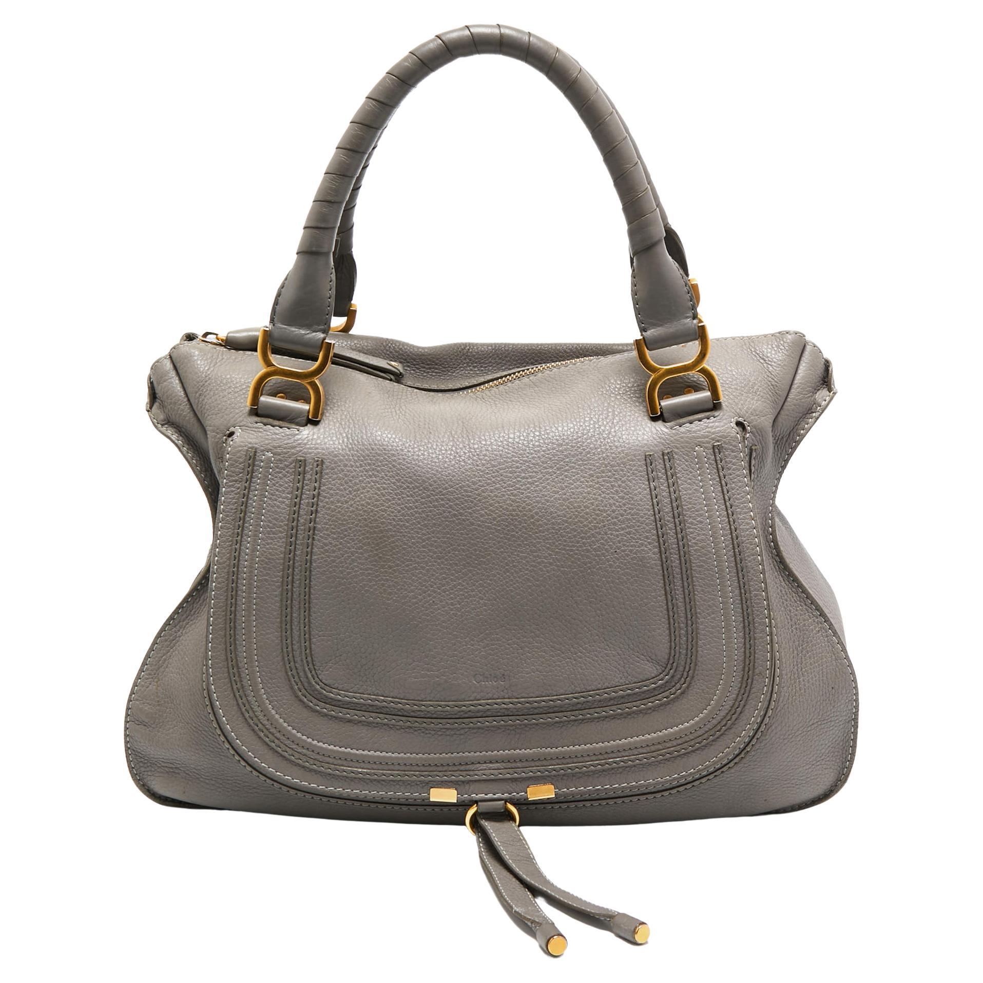 Chloe Grey Leather Large Marcie Shoulder Bag