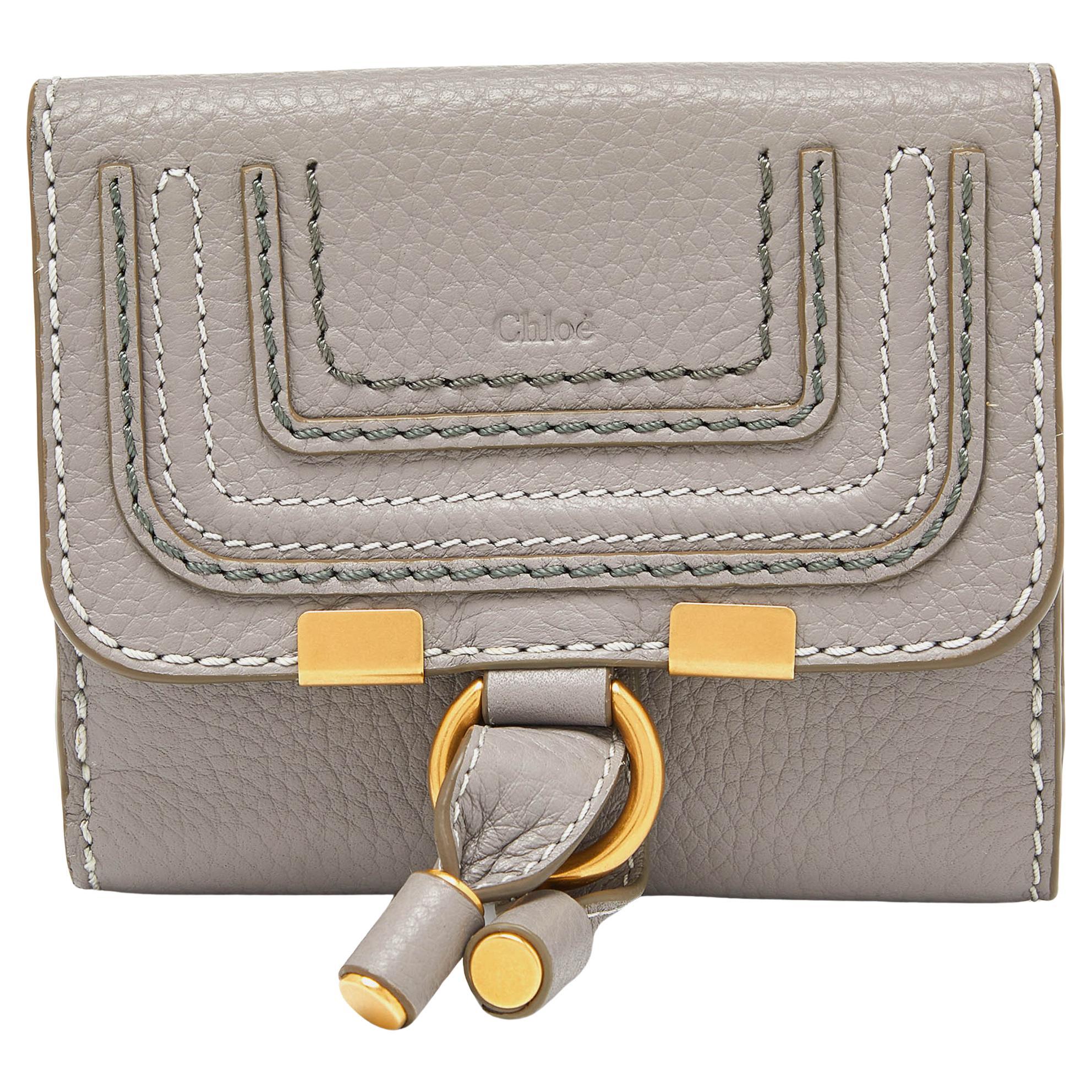 Chloe Grey Leather Marcie Compact Wallet For Sale