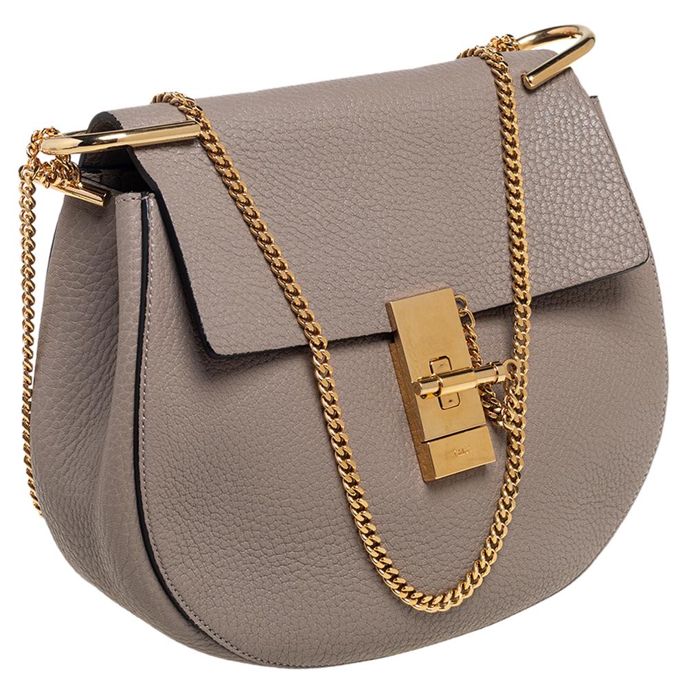 Chloe Grey Leather Medium Drew Shoulder Bag In Good Condition In Dubai, Al Qouz 2