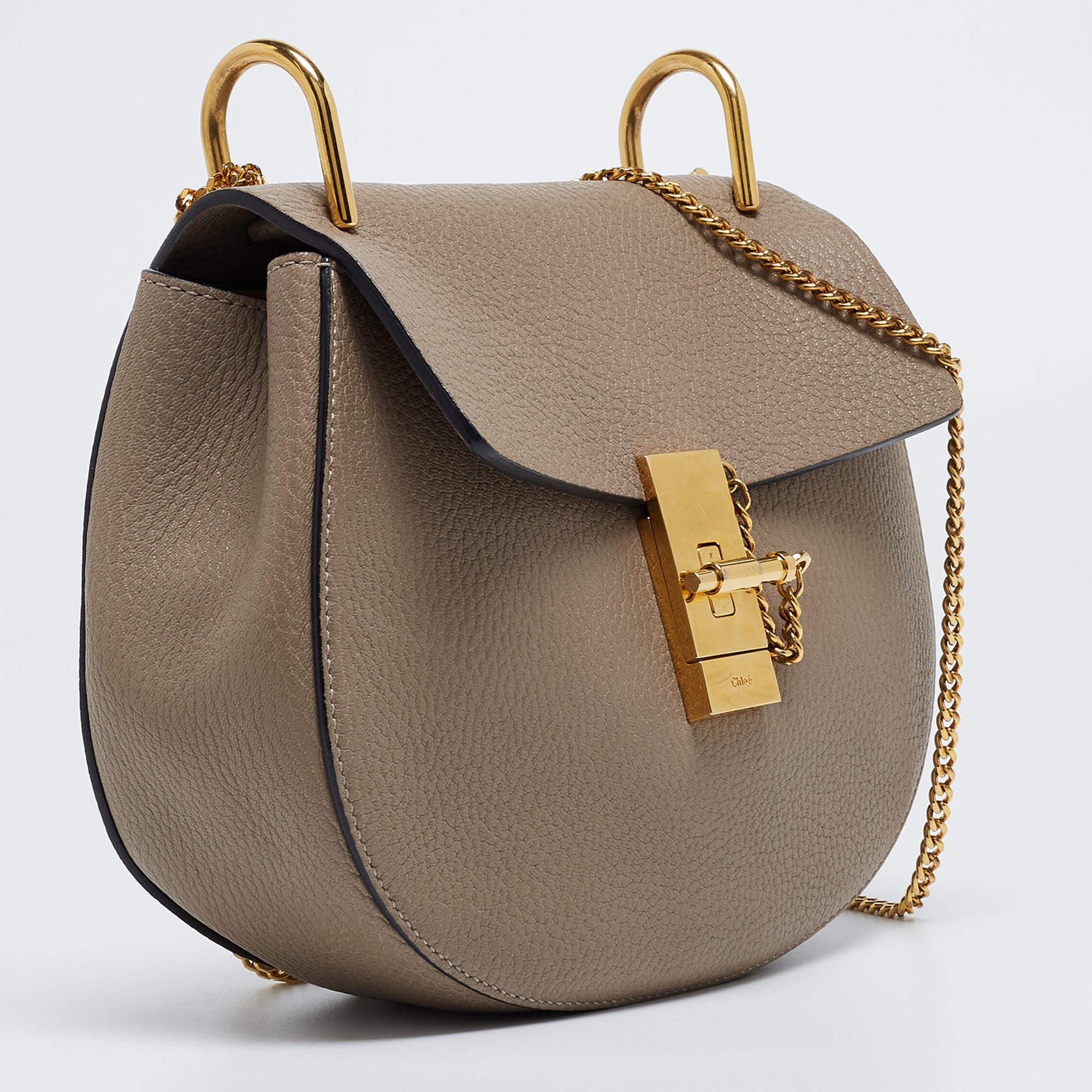 Women's Chloe Grey Leather Medium Drew Shoulder Bag