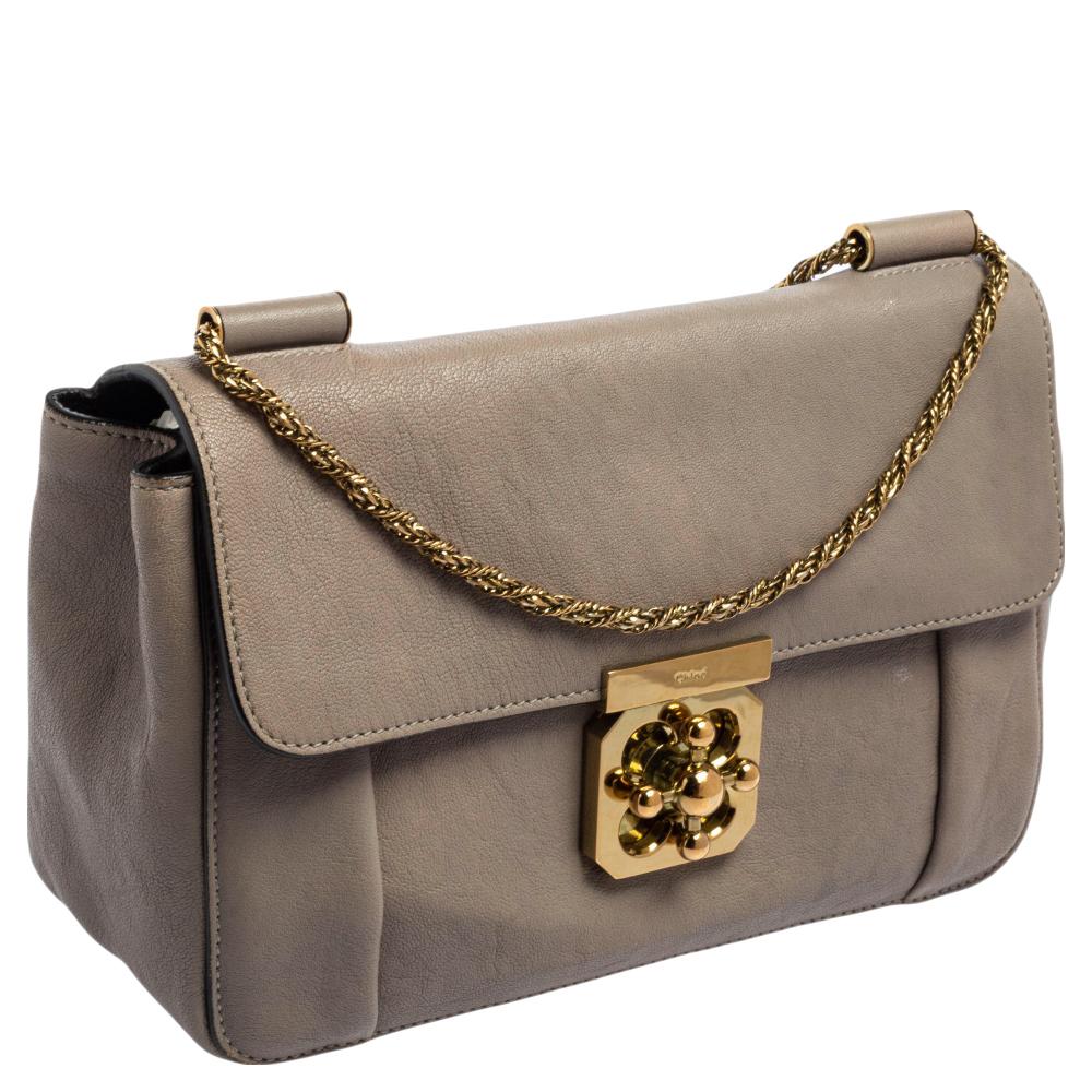 Brown Chloe Grey Leather Medium Elsie Shoulder Bag