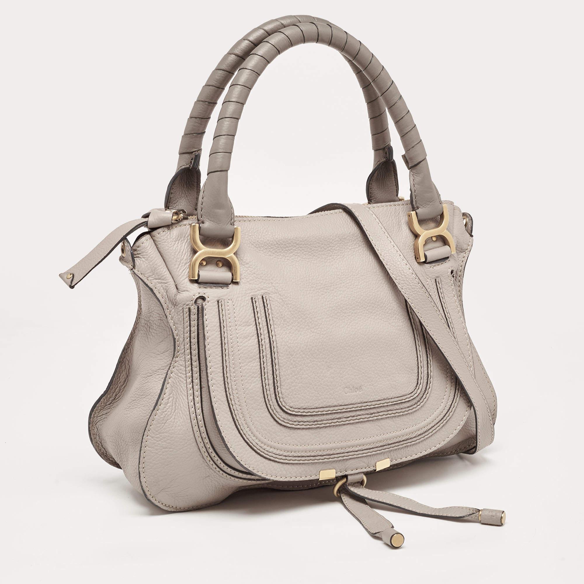 Chloé Grey Leather Medium Marcie Satchel In Excellent Condition For Sale In Dubai, Al Qouz 2