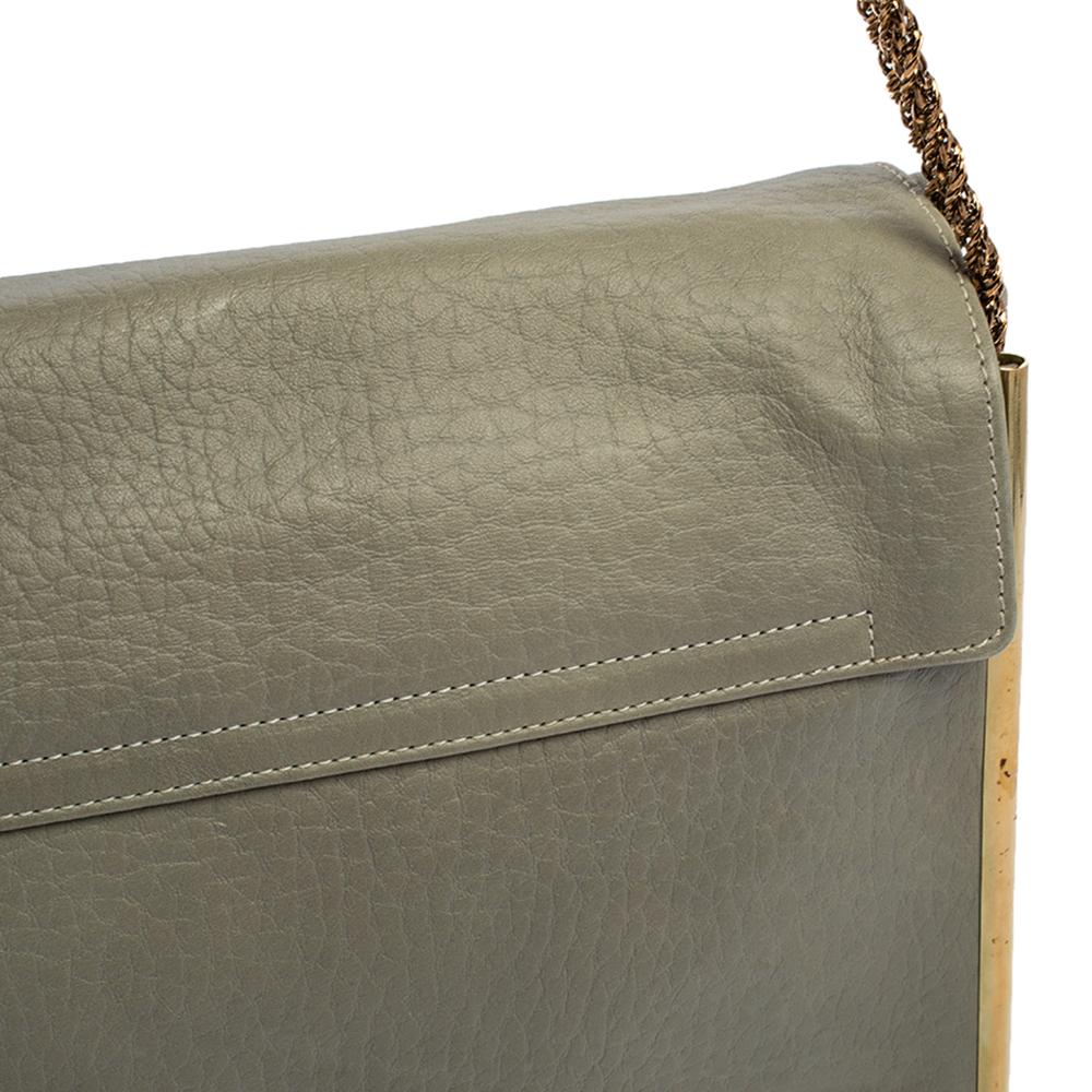 Chloe Grey Leather Medium Sally Flap Shoulder Bag For Sale 5
