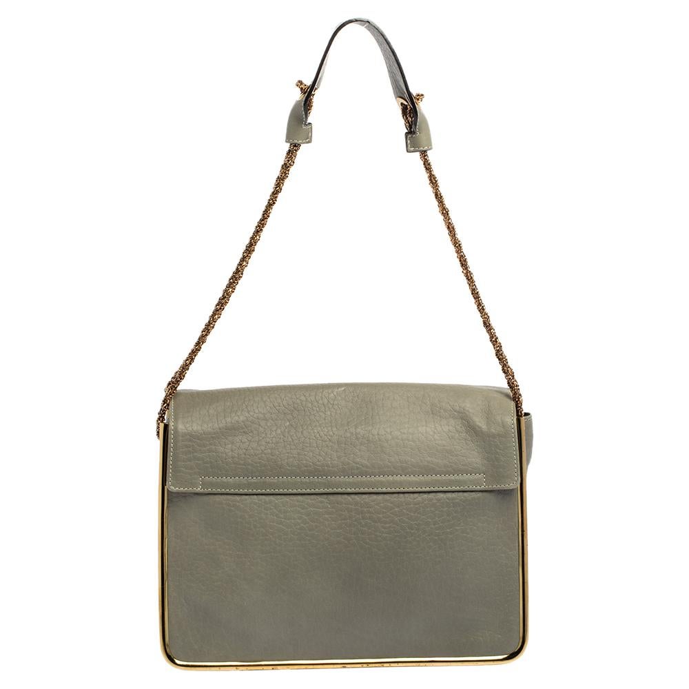 Gray Chloe Grey Leather Medium Sally Flap Shoulder Bag For Sale