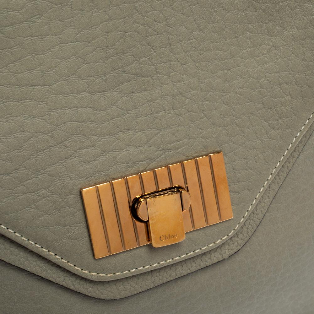 Women's Chloe Grey Leather Medium Sally Flap Shoulder Bag For Sale
