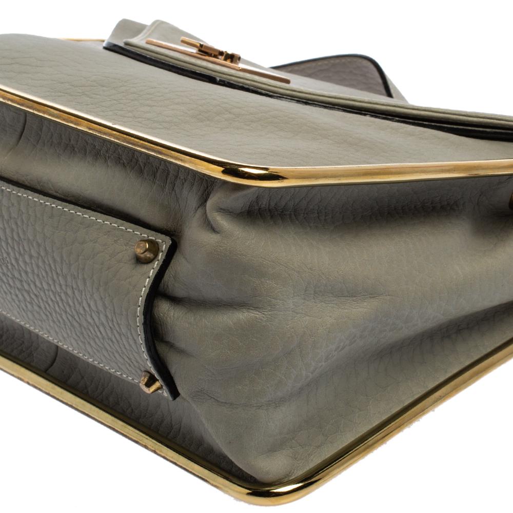 Graue Medium Sally Flap Umhängetasche aus Leder 4
