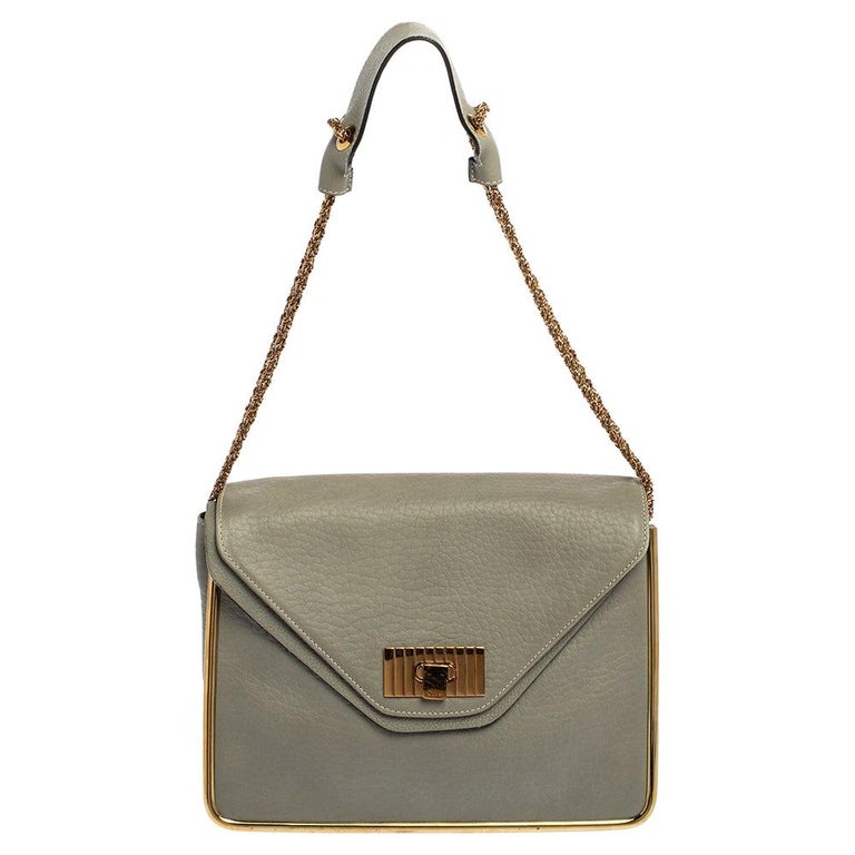Chloe Grey Leather Medium Sally Flap Shoulder Bag For Sale at 1stDibs