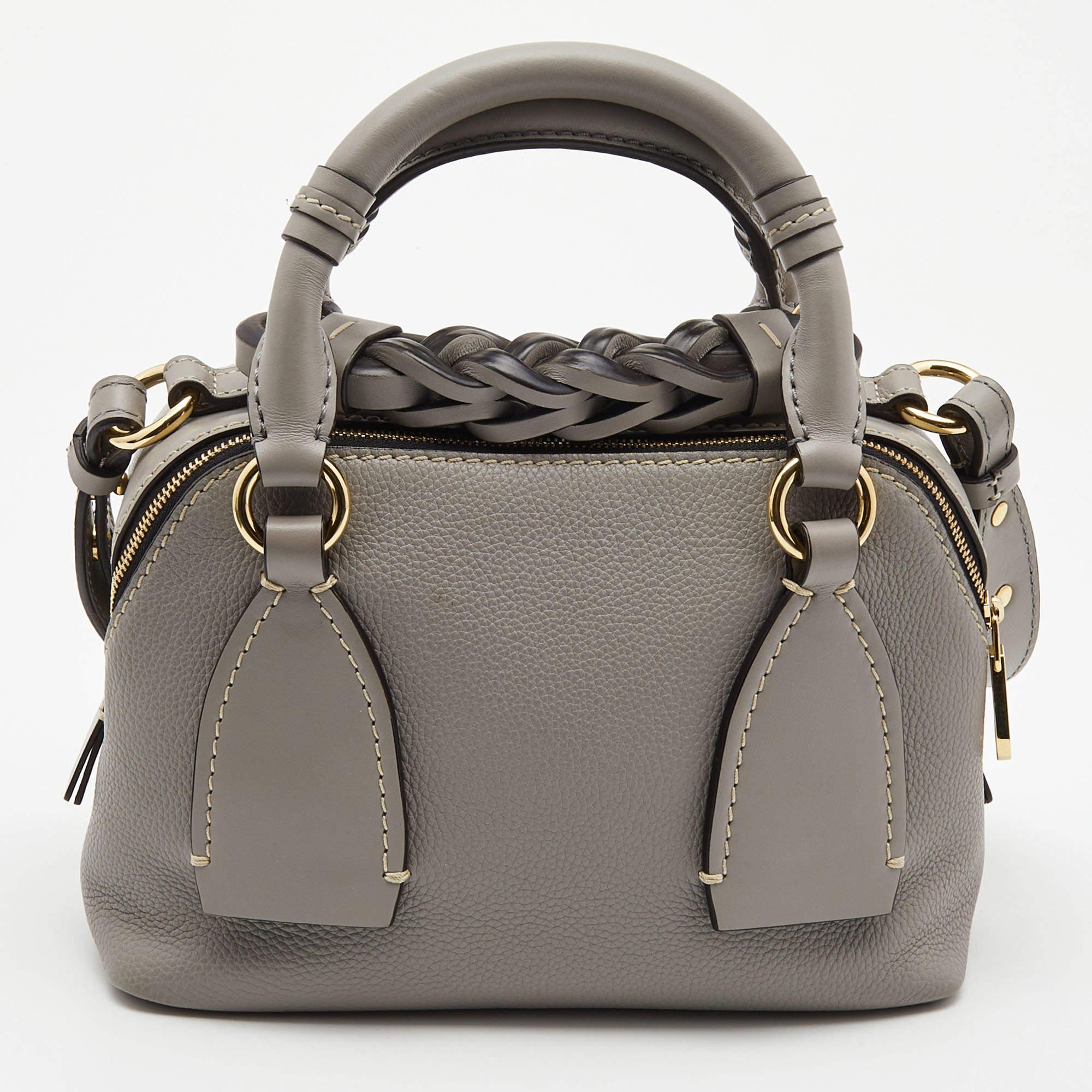 Women's Chloe Grey Leather Small Daria Shoulder Bag