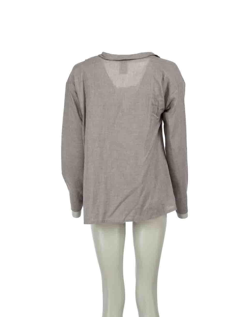 Chloé Grey Long Sleeve Ruffle Neck Top Size M In Excellent Condition For Sale In London, GB