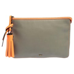 Chloe Grey/Orange Leather Top Zip Pouch