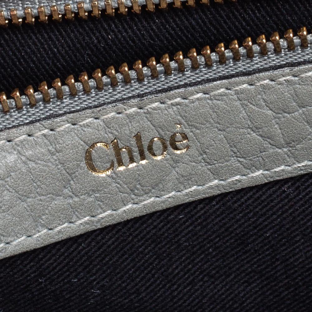 Gray Chloe Grey Pebbled Leather Medium Sally Flap Shoulder Bag