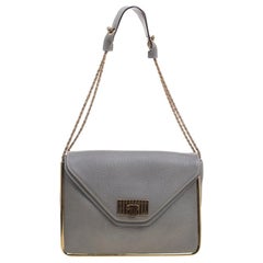 Chloe Grey Pebbled Leather Medium Sally Flap Shoulder Bag