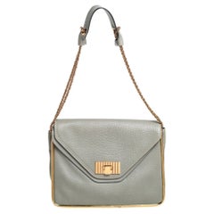 Chloe Grey Pebbled Leather Medium Sally Flap Shoulder Bag