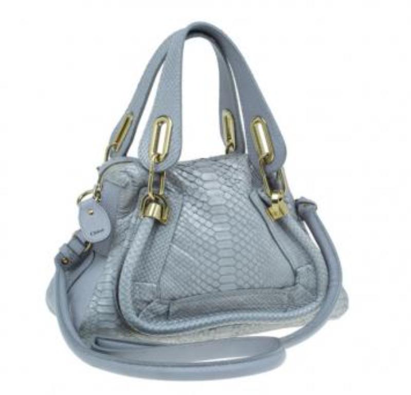 Gray Chloe Grey Python and Leather Small Paraty Shoulder Bag For Sale