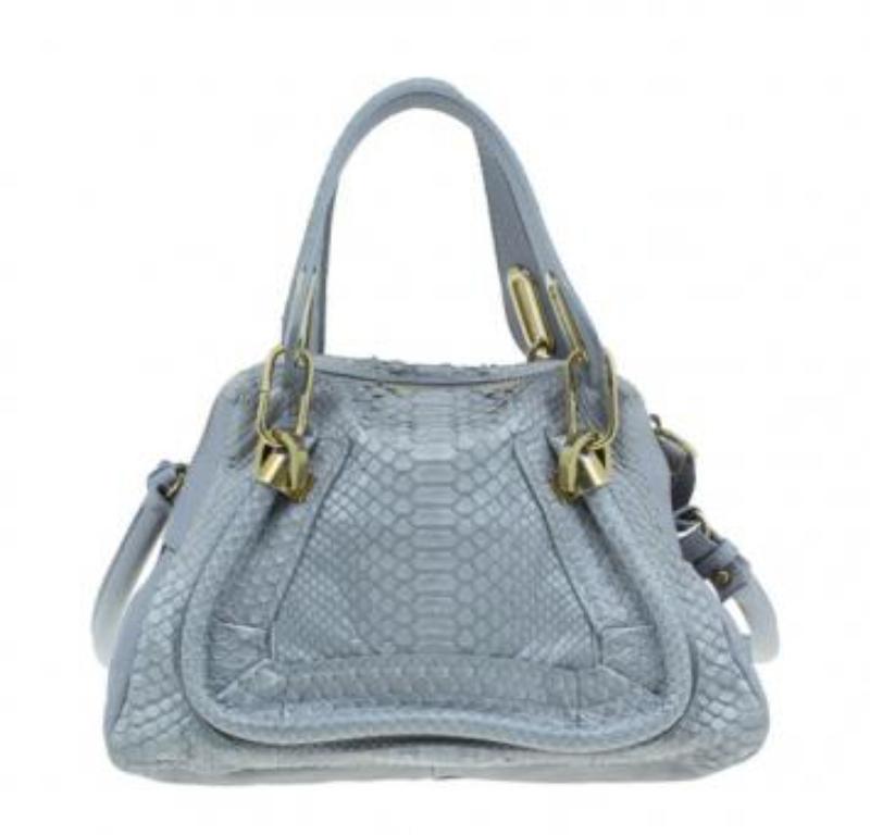 Chloe Grey Python and Leather Small Paraty Shoulder Bag In Good Condition For Sale In Dubai, Al Qouz 2