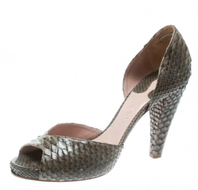 Chloe Grey Python Leather Peep Toe D'Orsay Pumps Size 40 Bon état - En vente à Dubai, Al Qouz 2