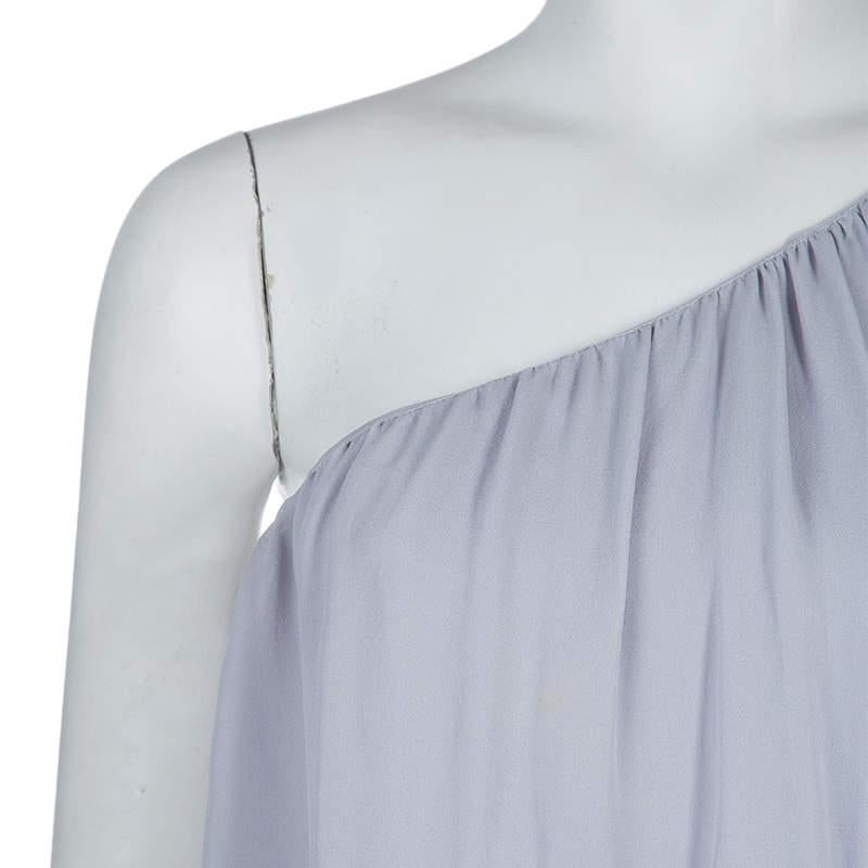 Chloe Grey Silk One Shoulder Tiered Dress S For Sale 4